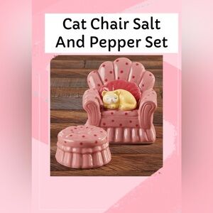 New Pink Polka Dot Cat on Chair & Footstool  Salt and Pepper Set